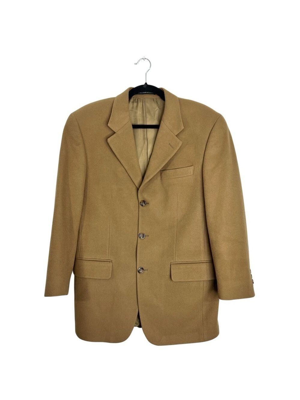 Vintage Canadian made camel tan wool cashmere single breasted blazer jacket 38R